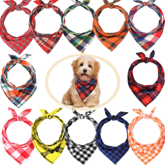 Plaid Dog Bandana Set (12-Pack Adjustable)
