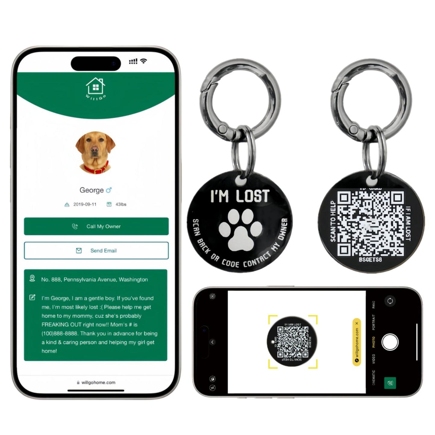 QR Code Pet ID Tag (Stainless Steel)