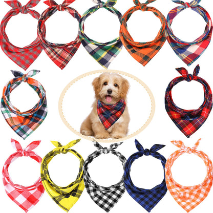 Plaid Dog Bandana Set (12-Pack Adjustable)