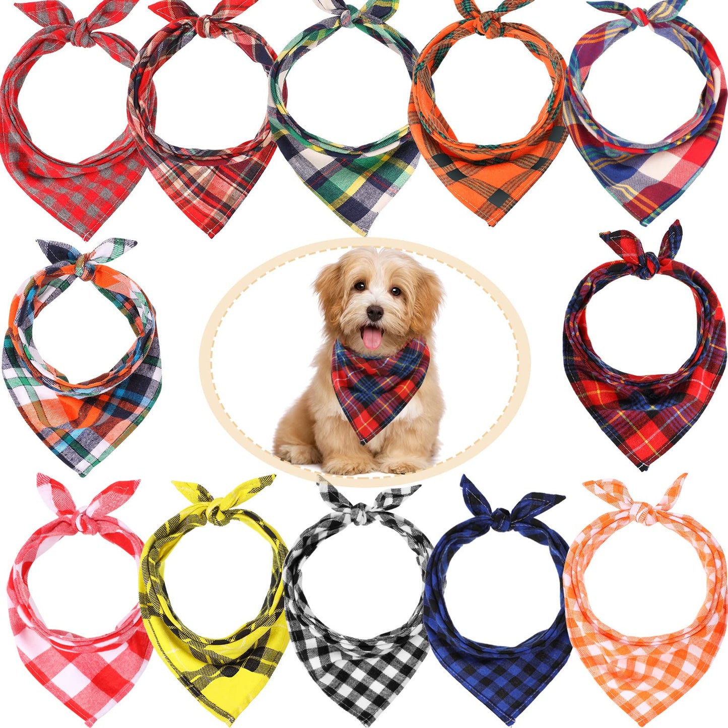 Plaid Dog Bandana Set (12-Pack Adjustable)